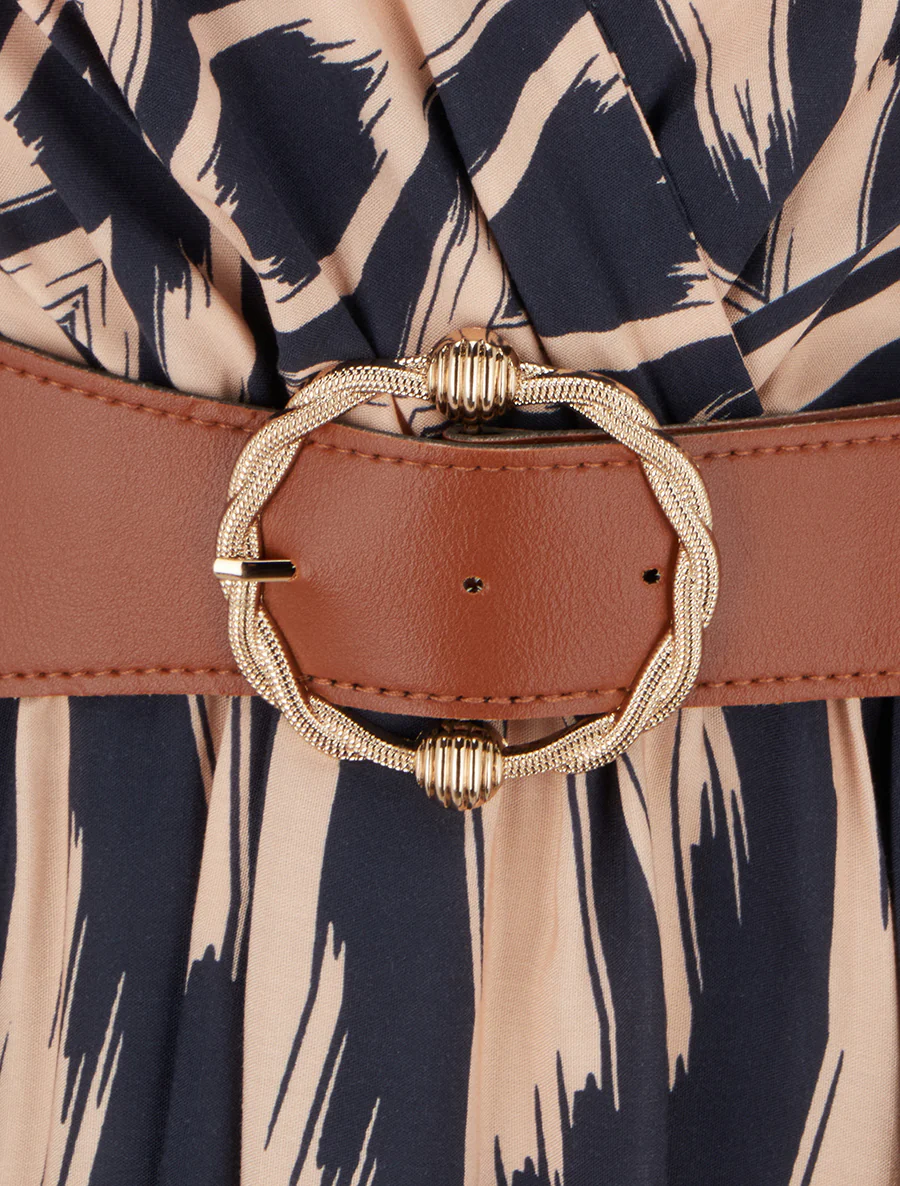 Robe taille élastiquée et imprimé fantaisie - Marine - Image 3