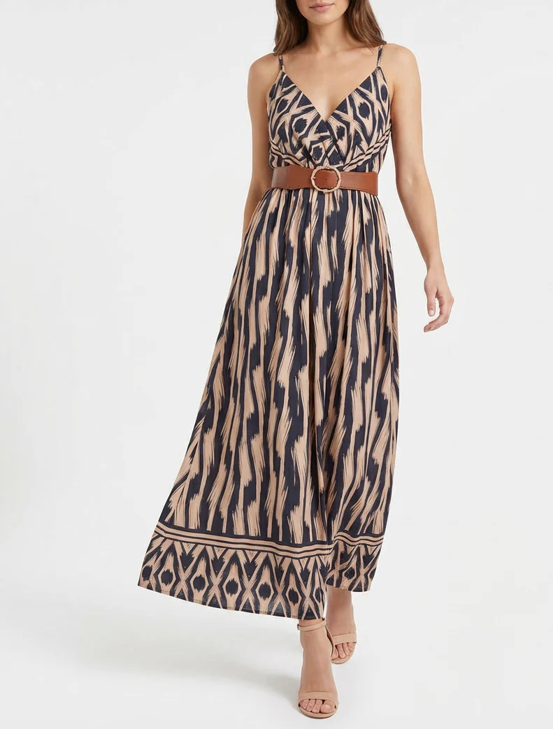 Robe taille élastiquée et imprimé fantaisie - Marine - Image 4