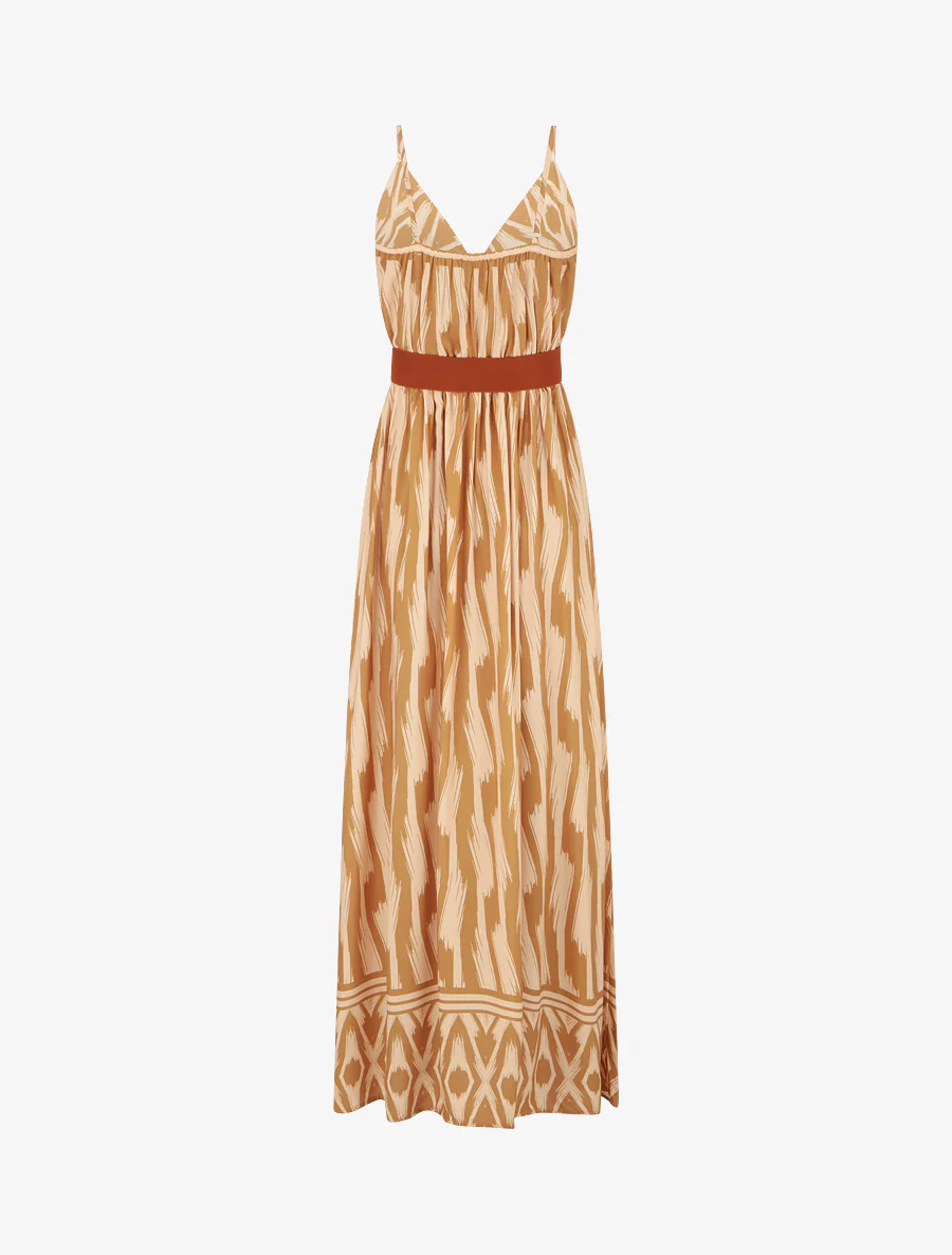 Robe taille élastiquée et imprimé fantaisie - Jaune moutarde - Image 2