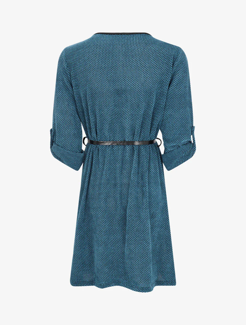 Robe texturée à col V zippé avec pampille - Bleu - Image 2