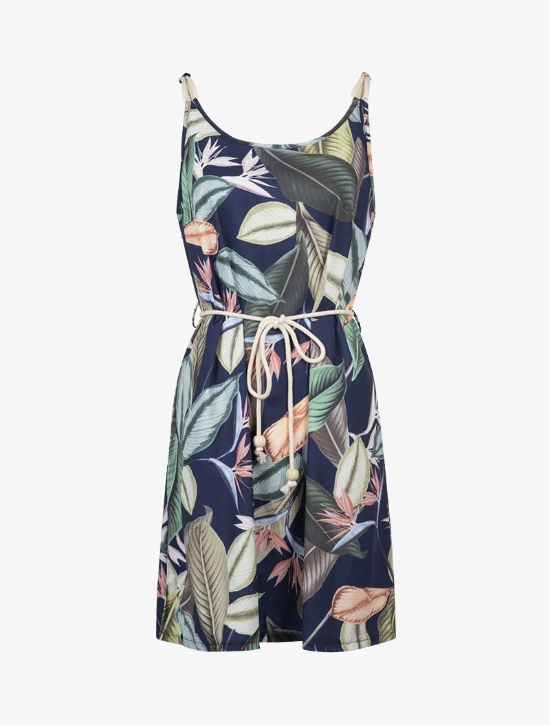 Robe trapèze à imprimé feuilles - marine