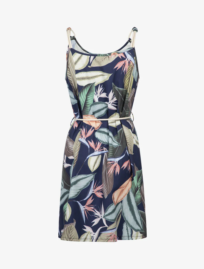 Robe trapèze à imprimé feuilles - marine - Image 2