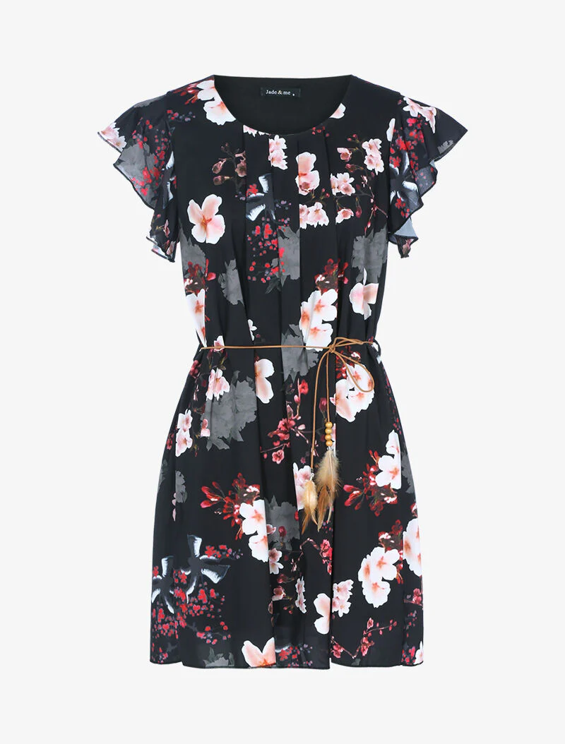 Robe trapèze à imprimé fleuri - noir