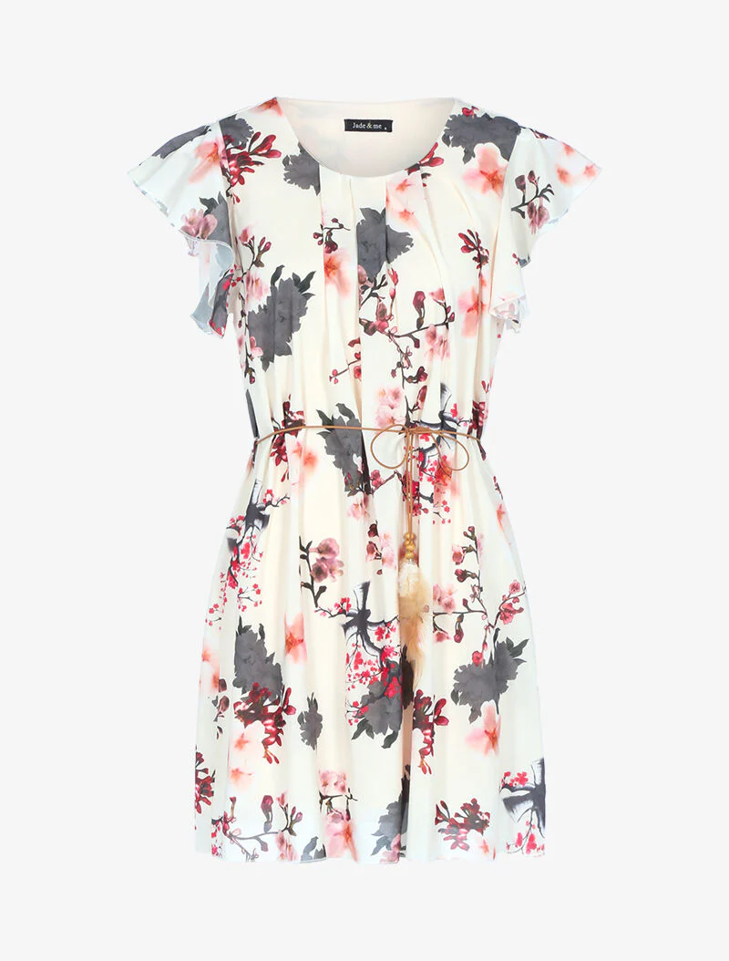 Robe trapèze à imprimé fleuri - beige
