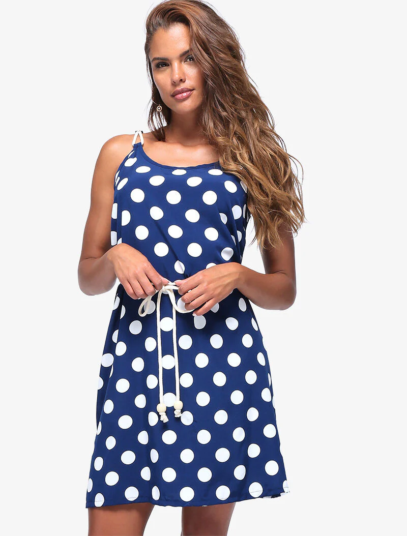 Robe trapèze à pois - bleu - Image 3