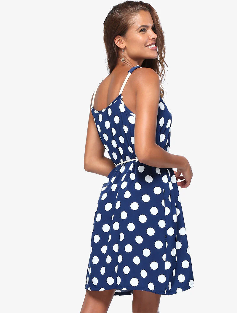 Robe trapèze à pois - bleu - Image 4