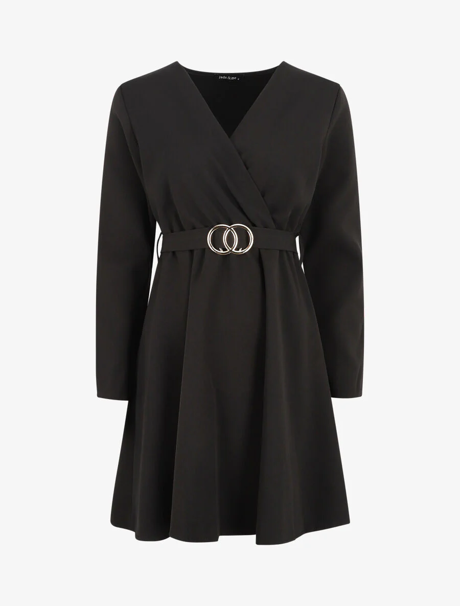 Robe uni à col cache-coeur - Noir