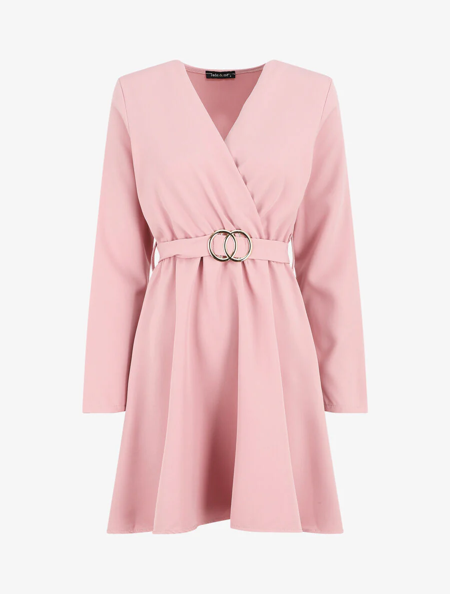 Robe uni à col cache-coeur - Rose poudré