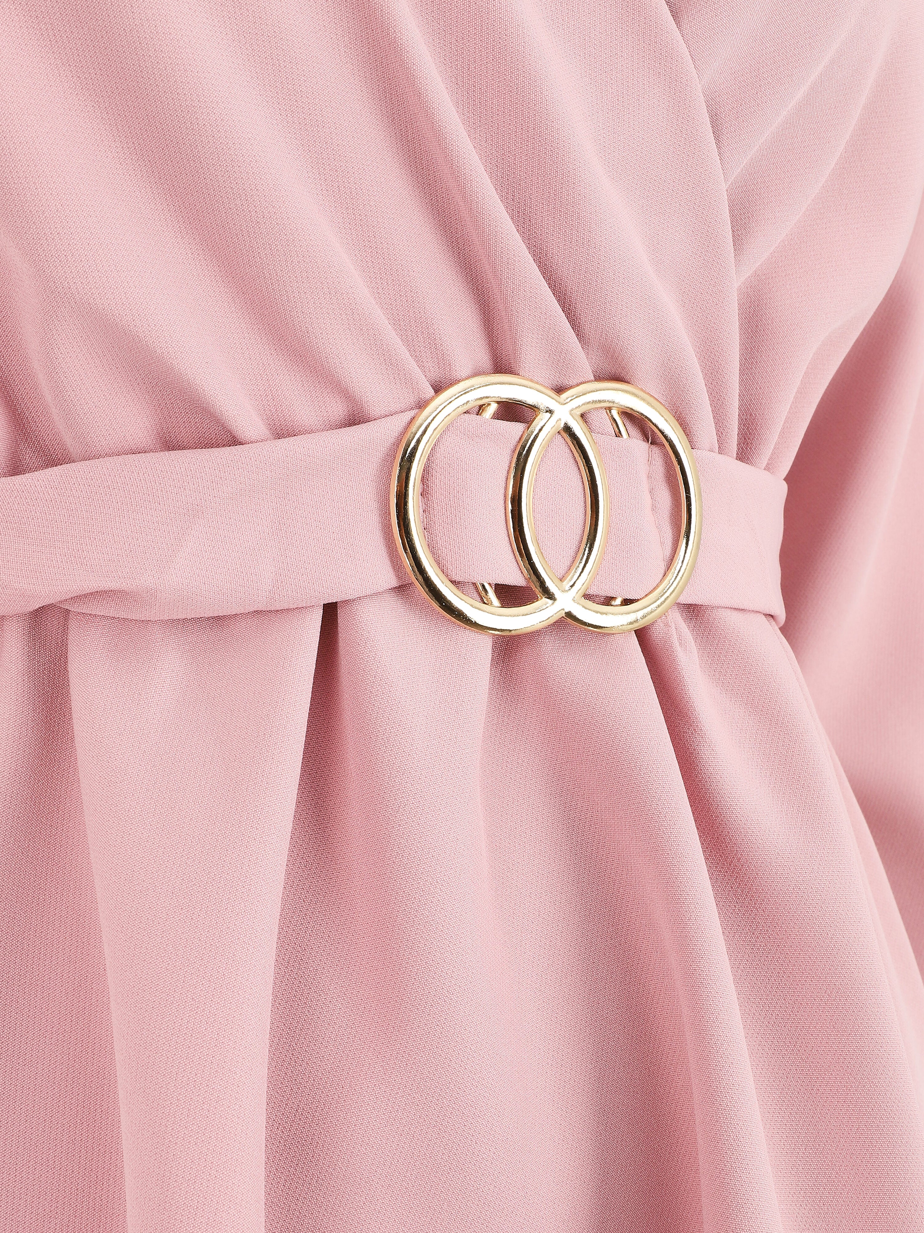 Robe uni à col cache-coeur - Rose poudré - Image 3