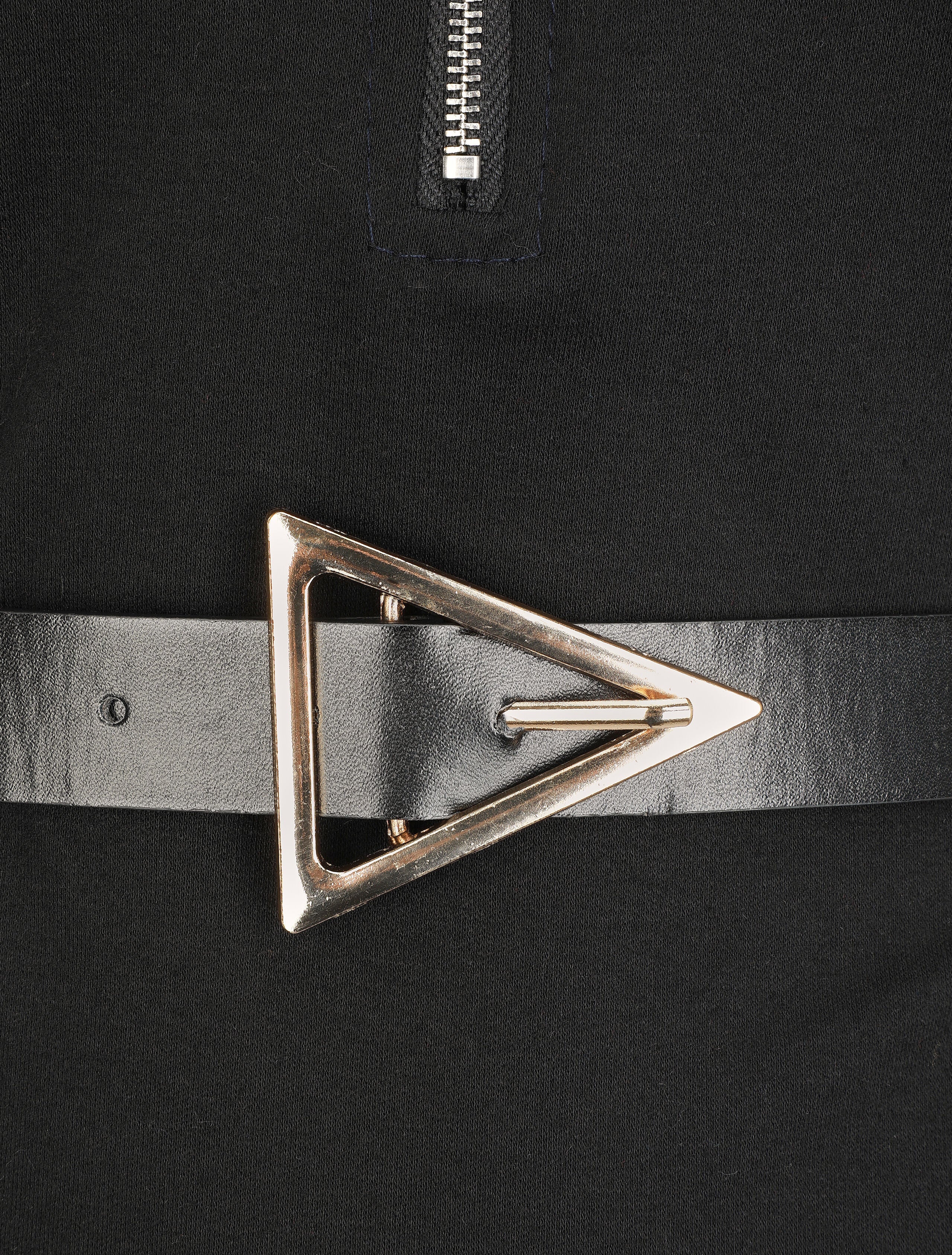 Robe uni coupe droite à col zippé - Noir - Image 3