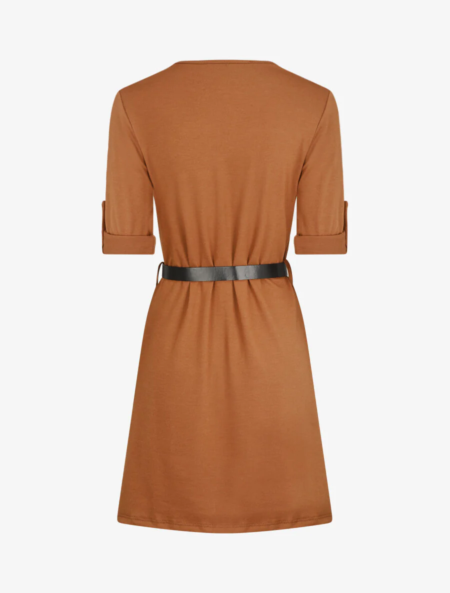 Robe uni coupe droite à col zippé - Camel - Image 2