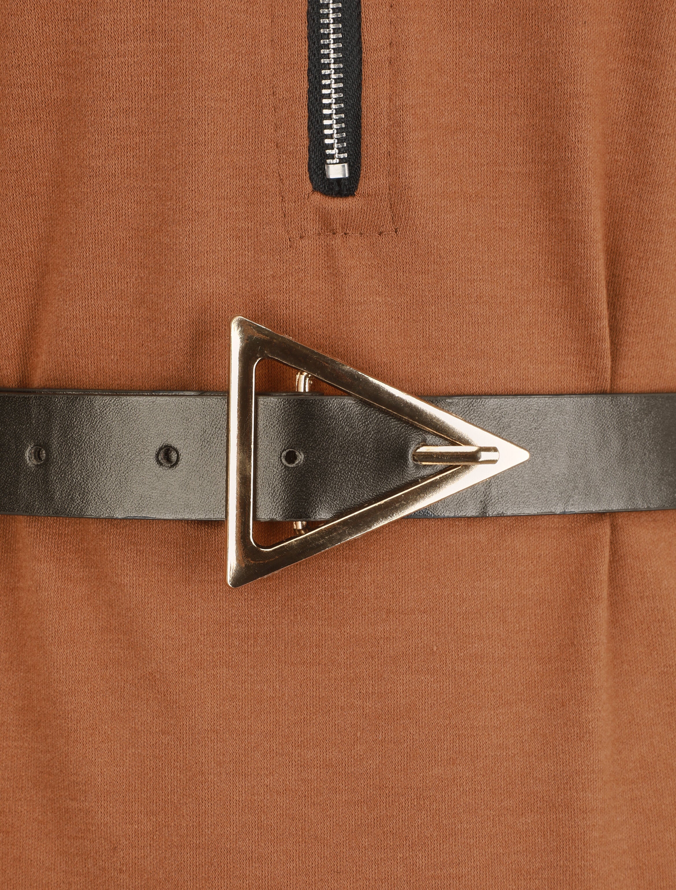 Robe uni coupe droite à col zippé - Camel - Image 3