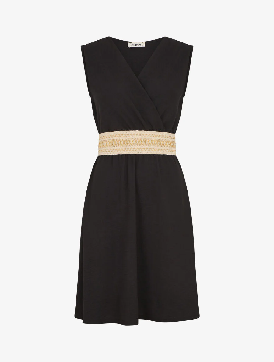 Robe unie à bande élastiquée irisée - Noir
