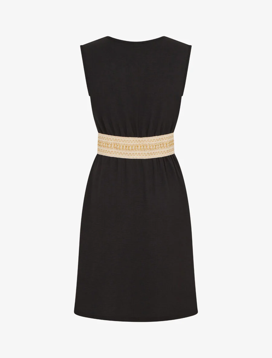 Robe unie à bande élastiquée irisée - Noir - Image 2