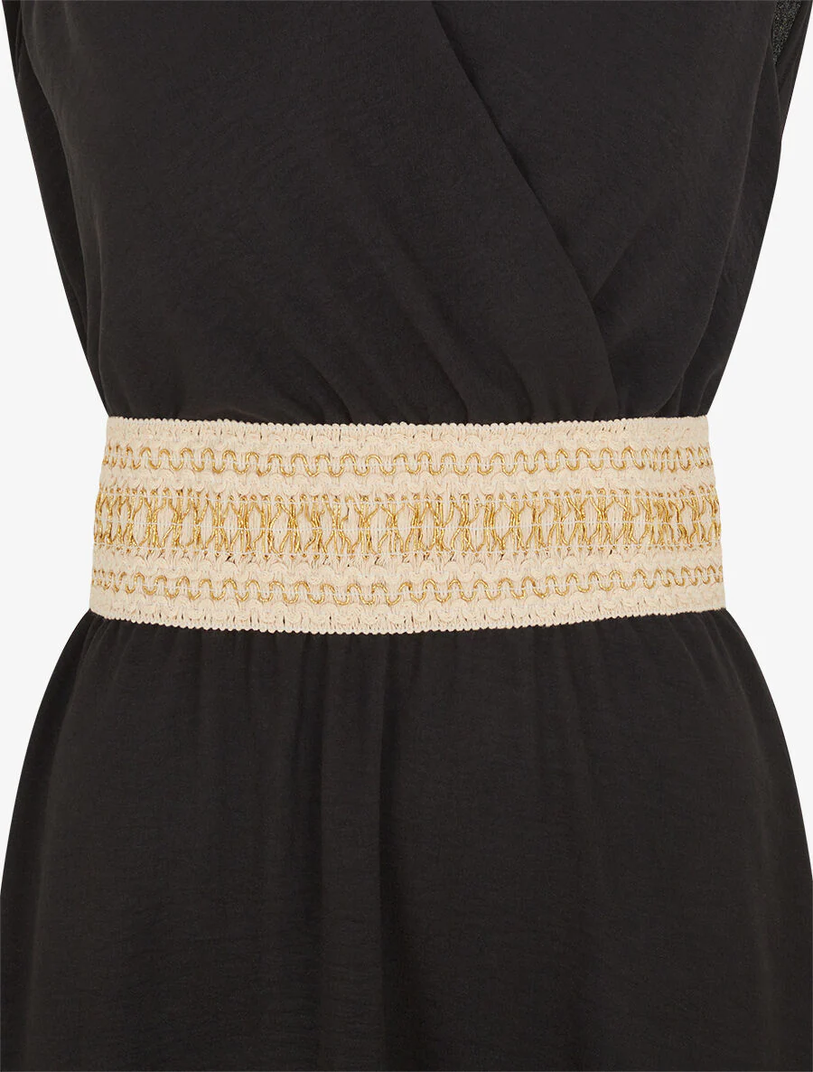 Robe unie à bande élastiquée irisée - Noir - Image 3
