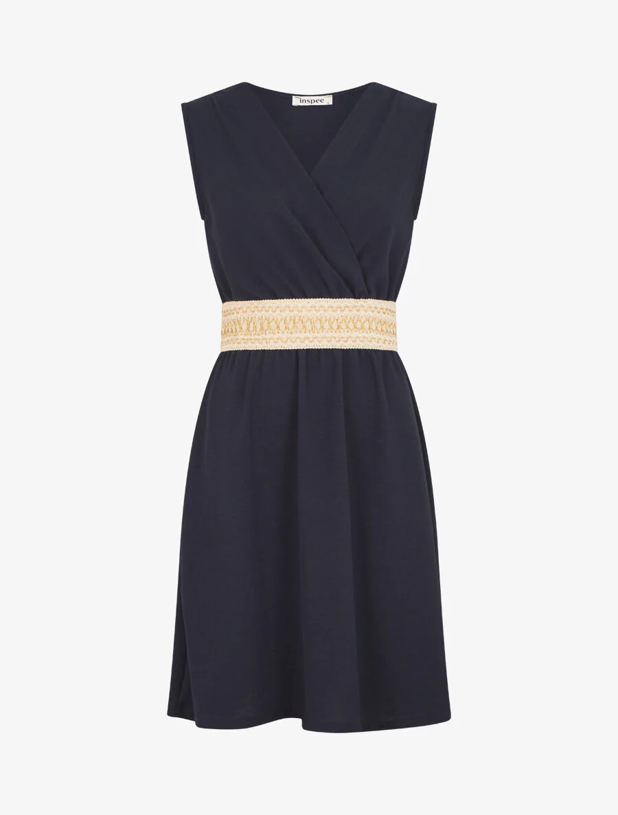 Robe unie à bande élastiquée irisée - Marine