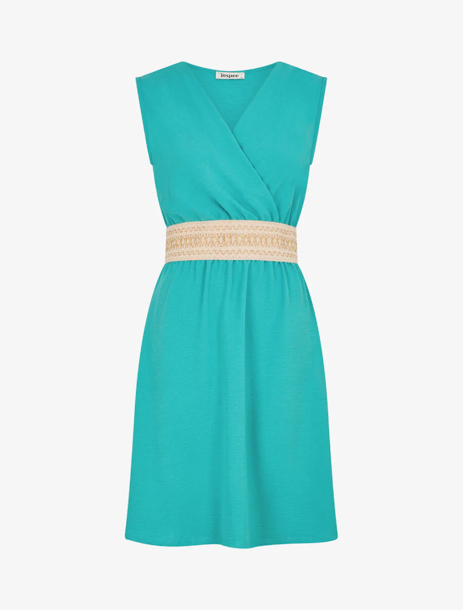 Robe unie à bande élastiquée irisée - Turquoise