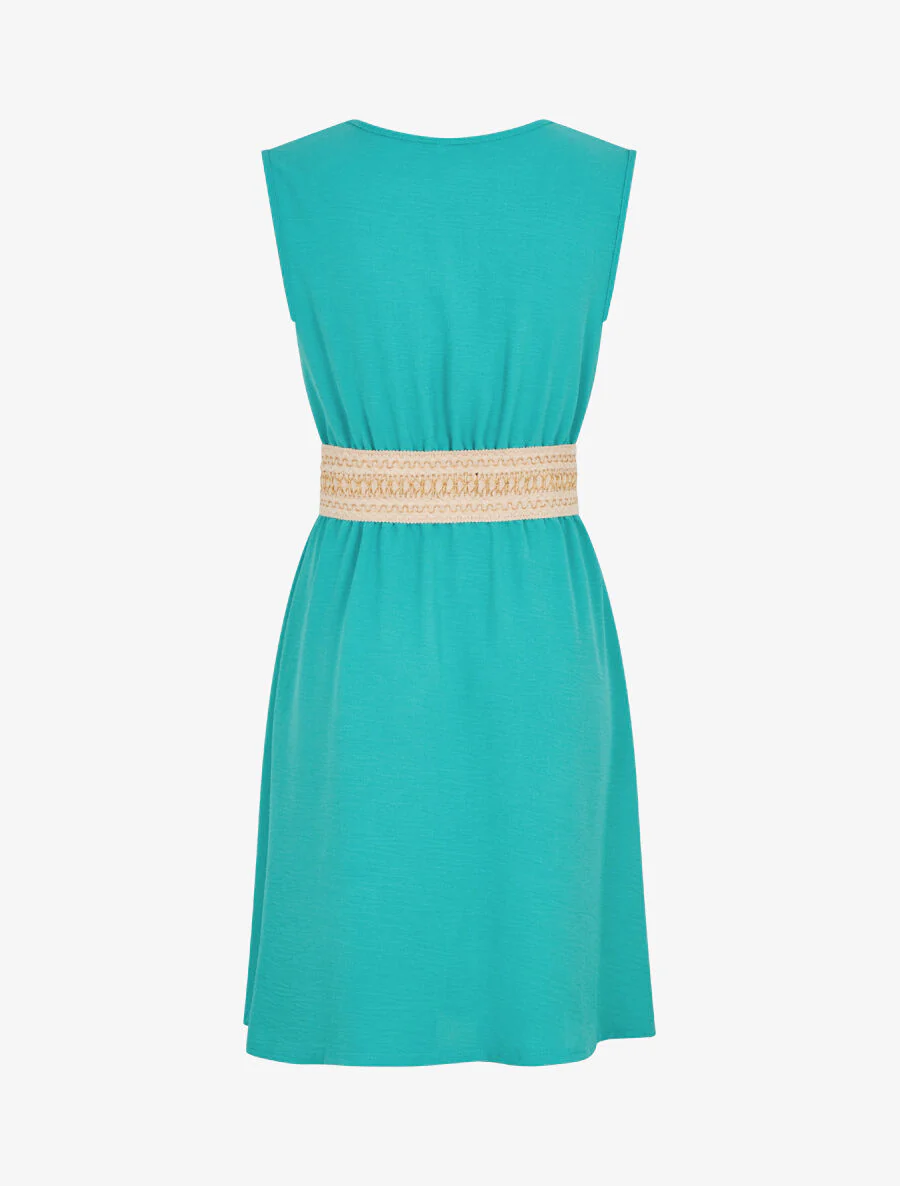 Robe unie à bande élastiquée irisée - Turquoise - Image 2