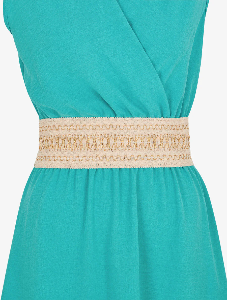 Robe unie à bande élastiquée irisée - Turquoise - Image 3