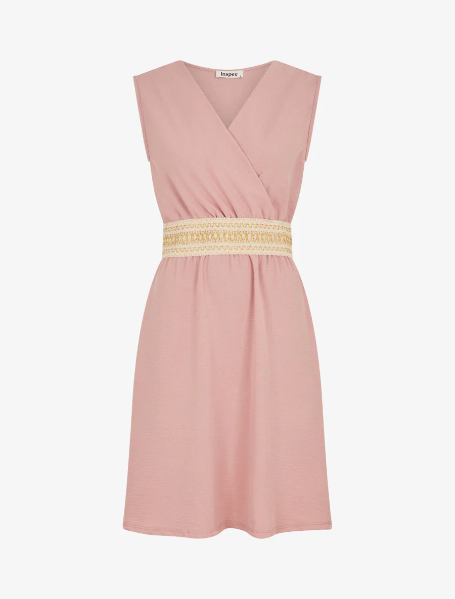 Robe unie à bande élastiquée irisée - Vieux rose