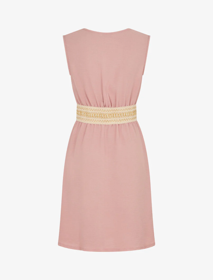 Robe unie à bande élastiquée irisée - Vieux rose - Image 2