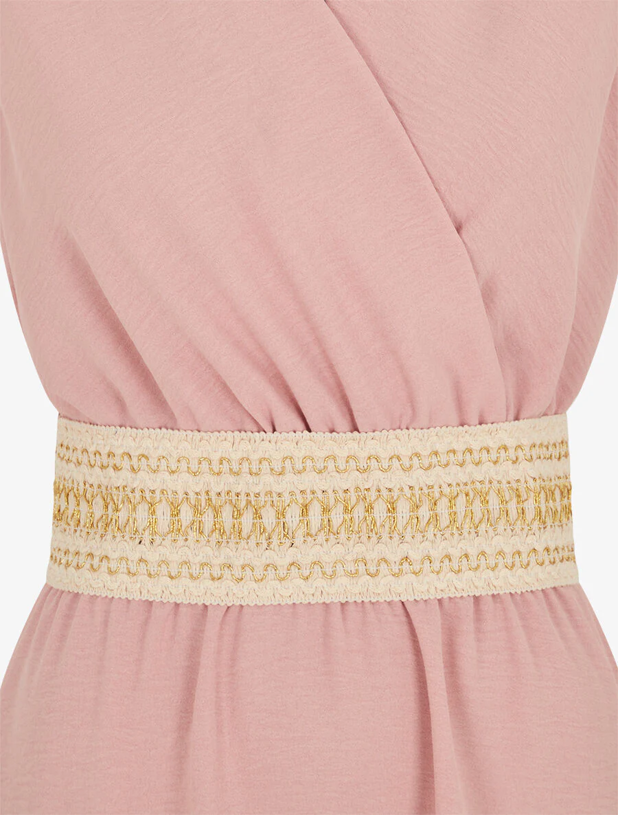 Robe unie à bande élastiquée irisée - Vieux rose - Image 3
