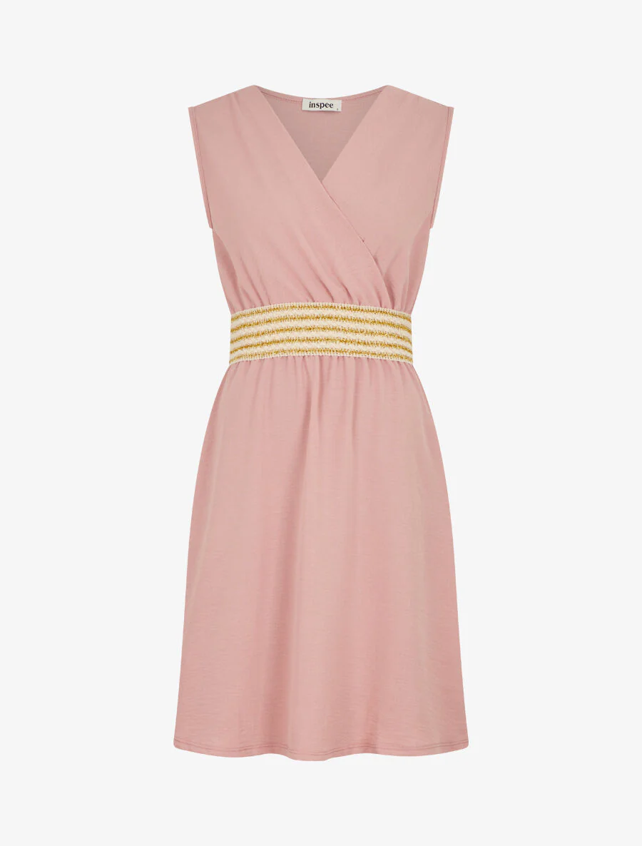 Robe unie à bande élastiquée - Vieux rose