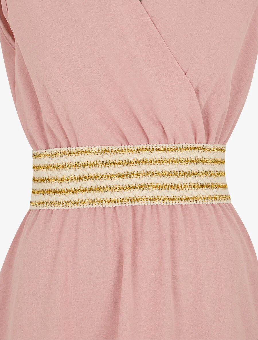 Robe unie à bande élastiquée - Vieux rose - Image 3