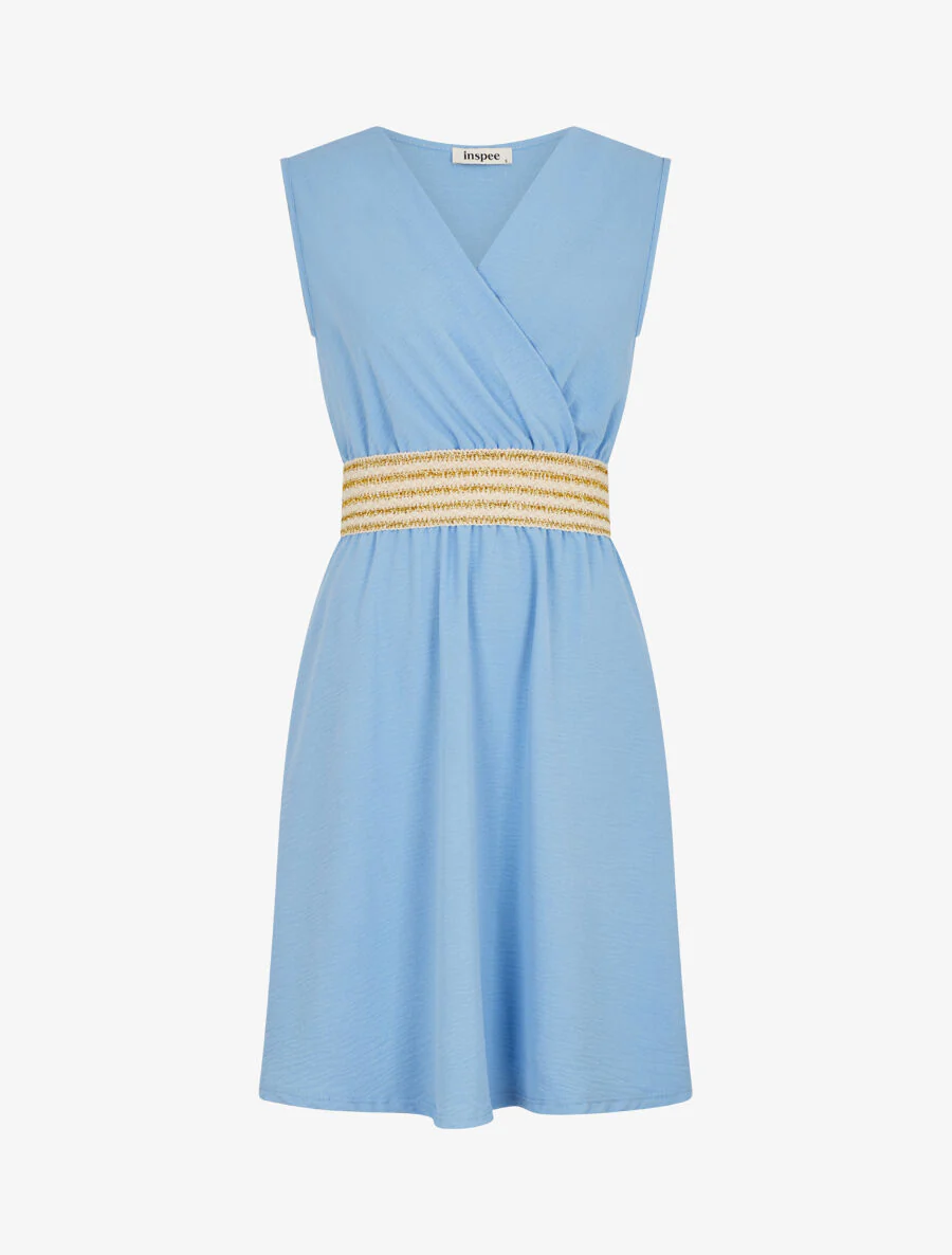 Robe unie à bande élastiquée - Bleu ciel