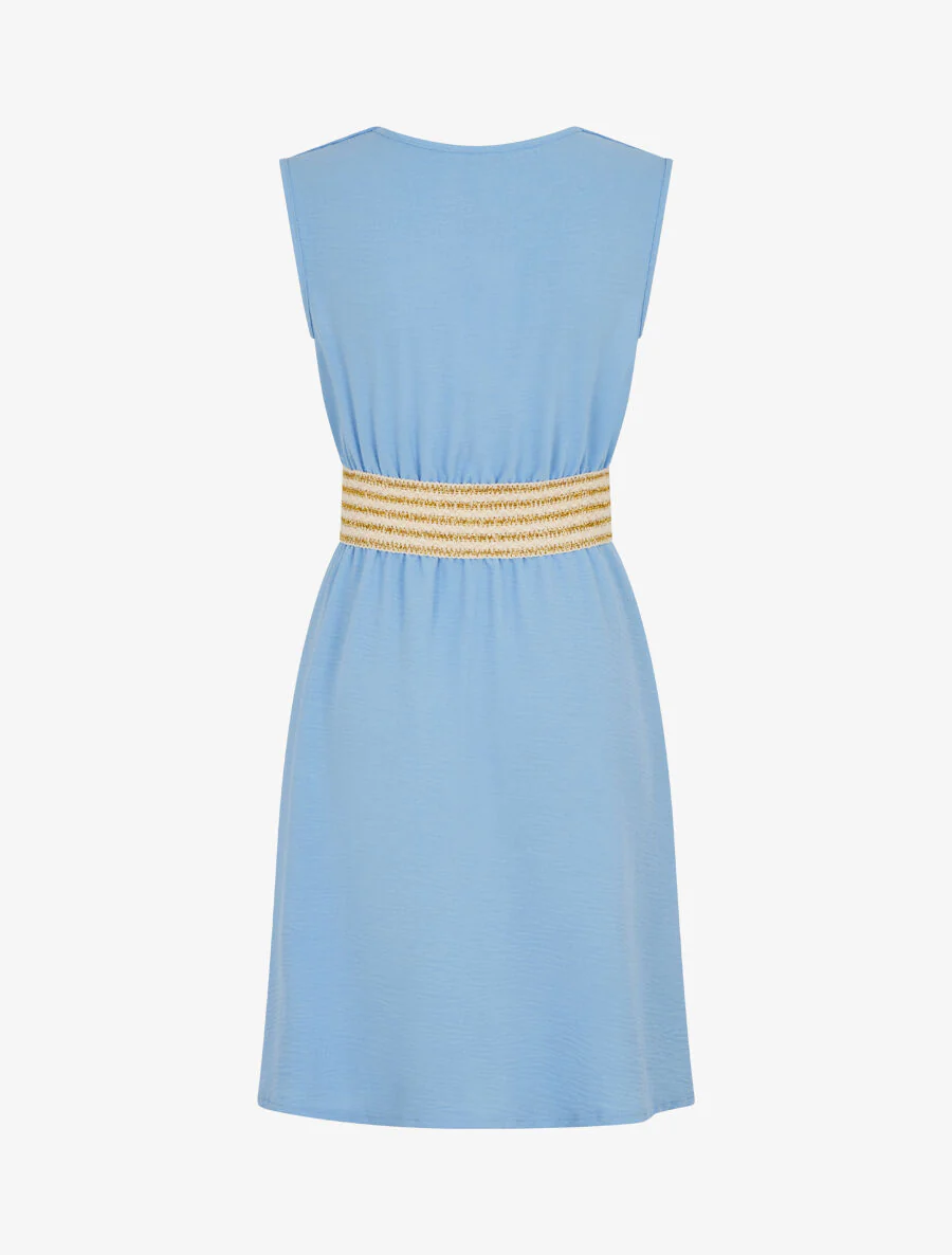 Robe unie à bande élastiquée - Bleu ciel - Image 2