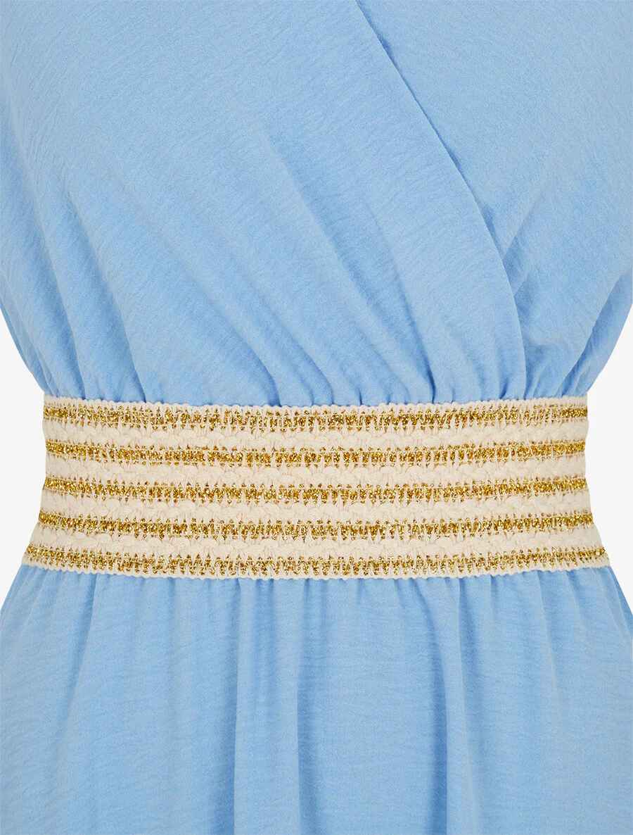 Robe unie à bande élastiquée - Bleu ciel - Image 3