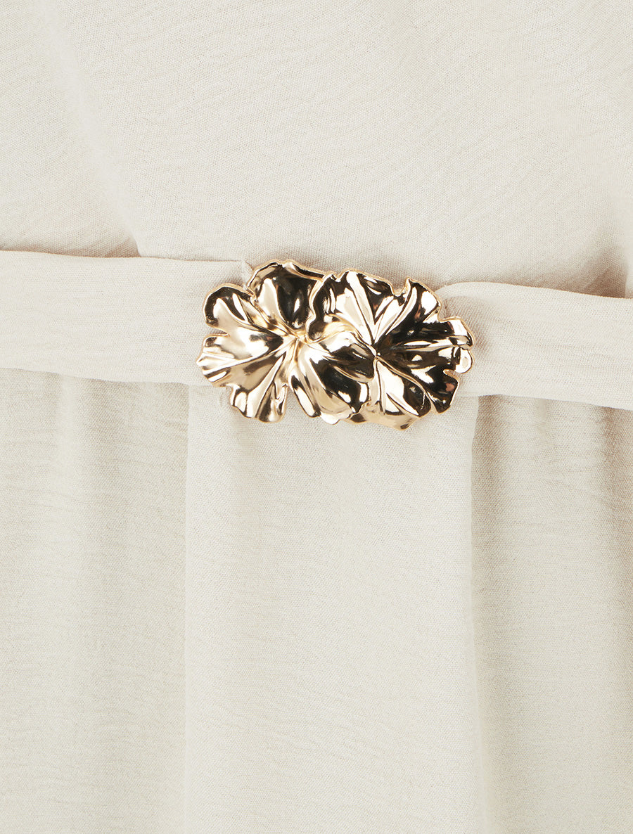 Robe unie à empiècement bijou à la taille - Beige - Image 3