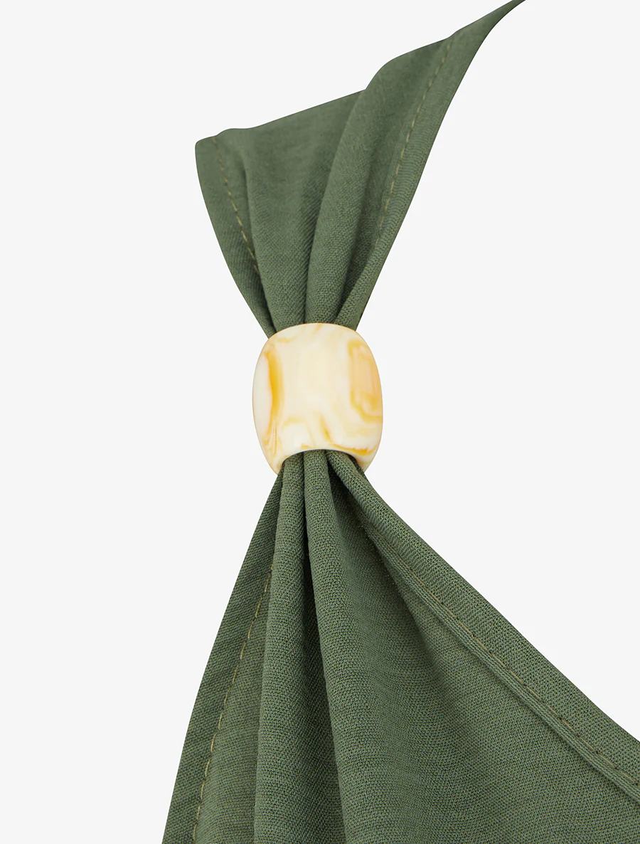 Robe unie à empiècement perles en bois - Kaki - Image 3