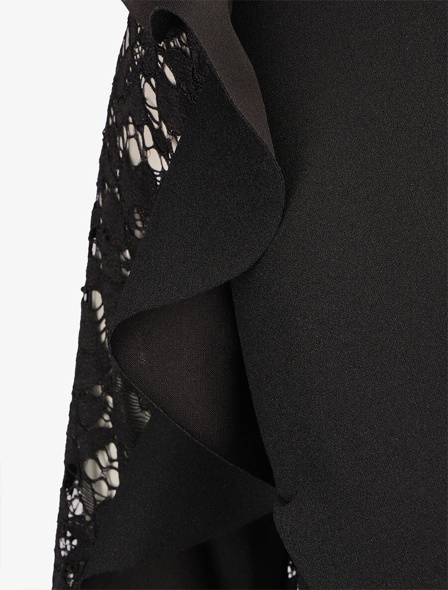 Robe unie à manches longues volantées en dentelle - Noir - Image 3