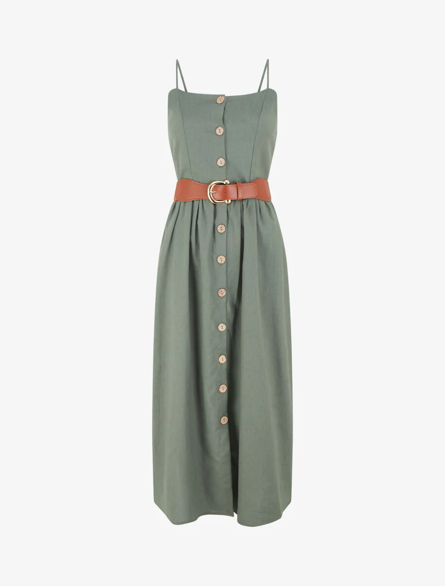 Robe unie effet lin - Kaki