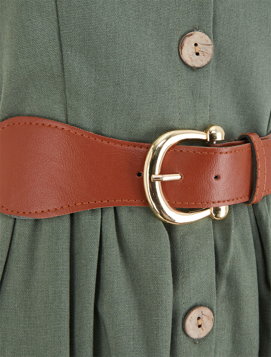 Robe unie effet lin - Kaki - Image 3