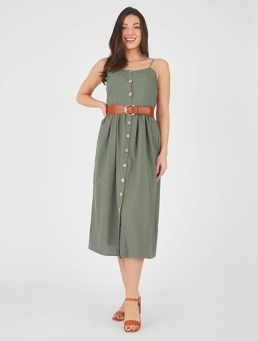 Robe unie effet lin - Kaki - Image 4