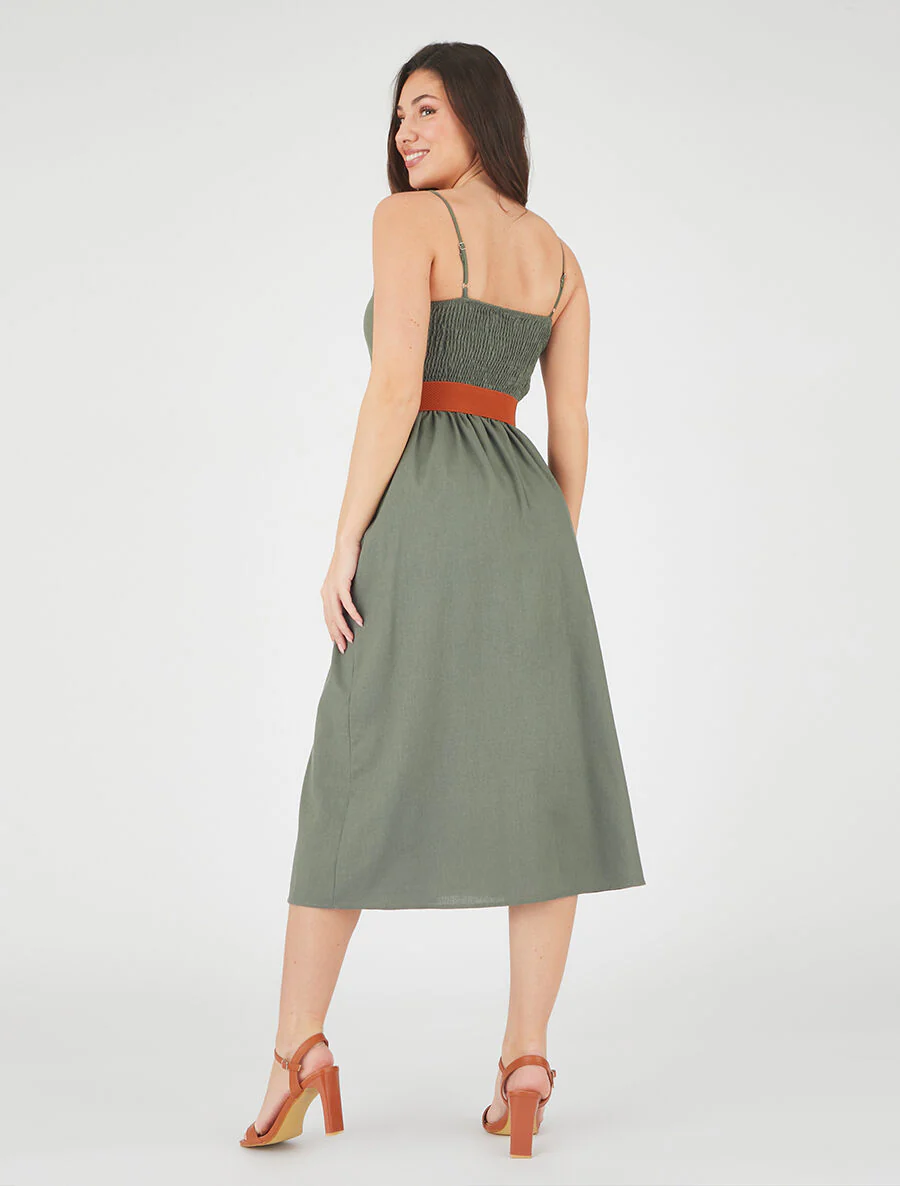 Robe unie effet lin - Kaki - Image 5