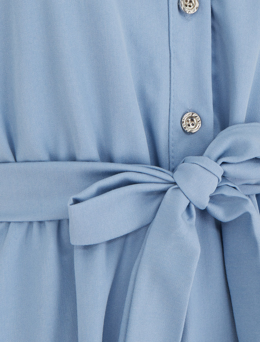 Robe unie élastiquée à buste boutonné - Bleu ciel - Image 3