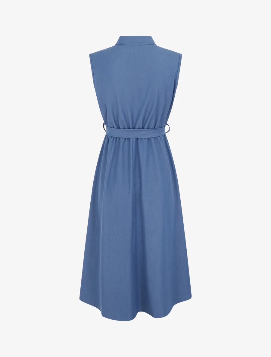 Robe unie élastiquée à buste boutonné - Bleu - Image 2