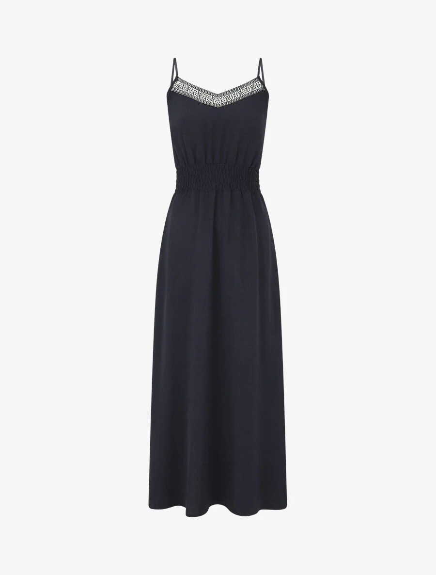 Robe unie élastiquée - Marine