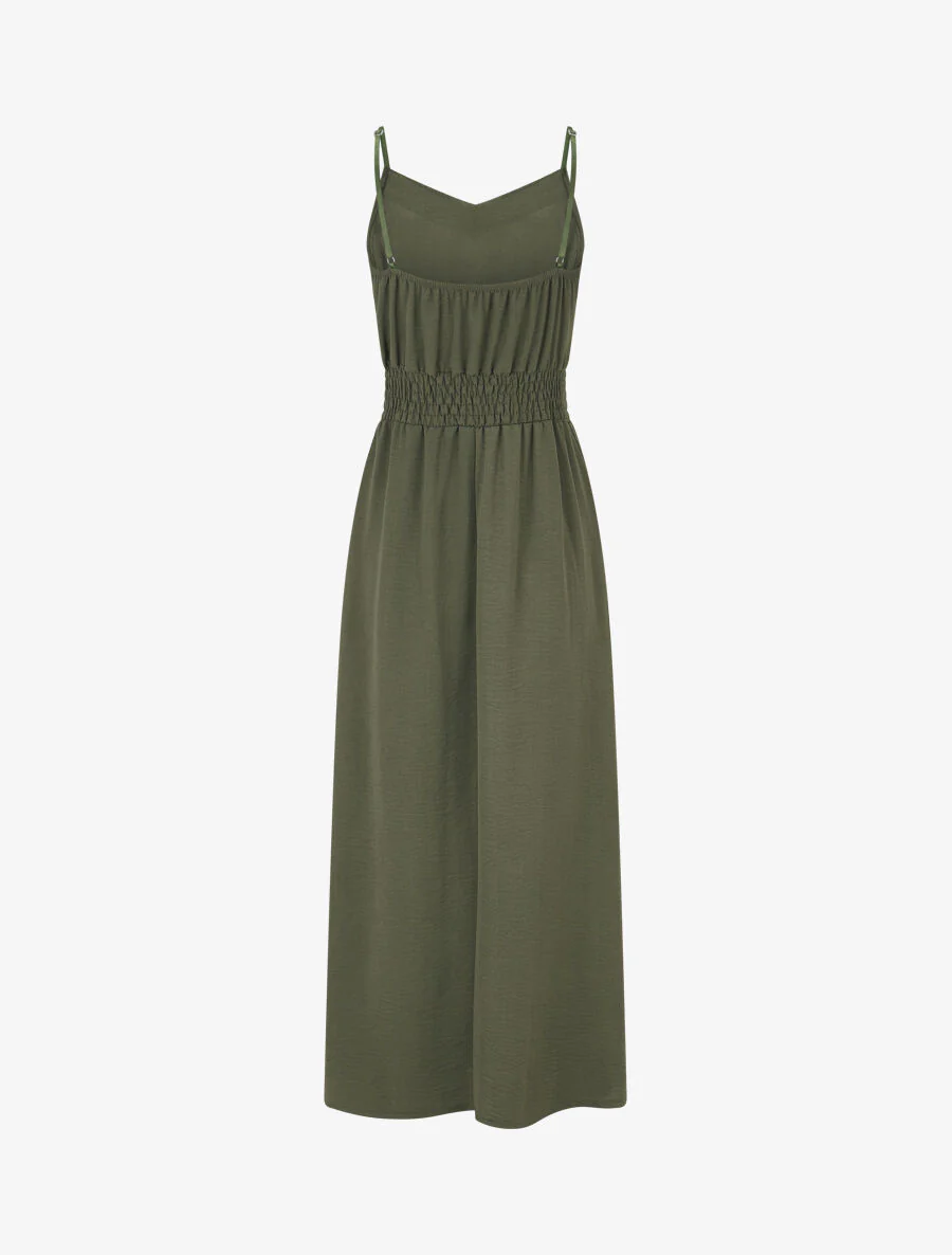 Robe unie élastiquée - Kaki - Image 2