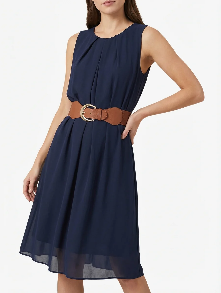 Robe unie en voile sans manches - Marine - Image 4