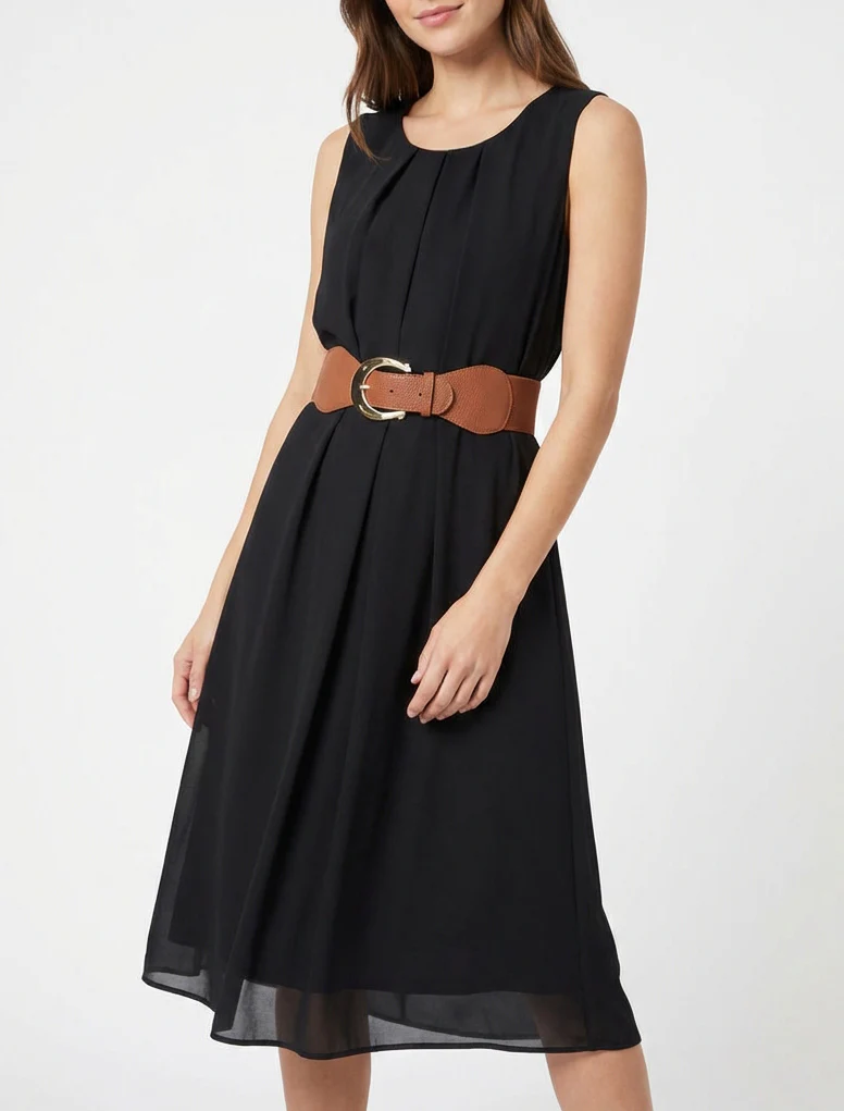 Robe unie en voile sans manches - Noir - Image 4