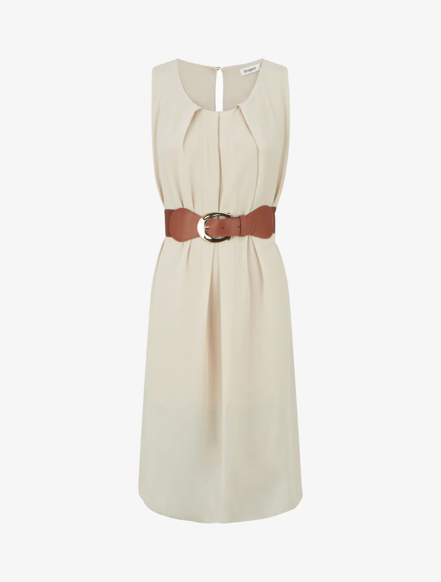 Robe unie en voile sans manches - Beige