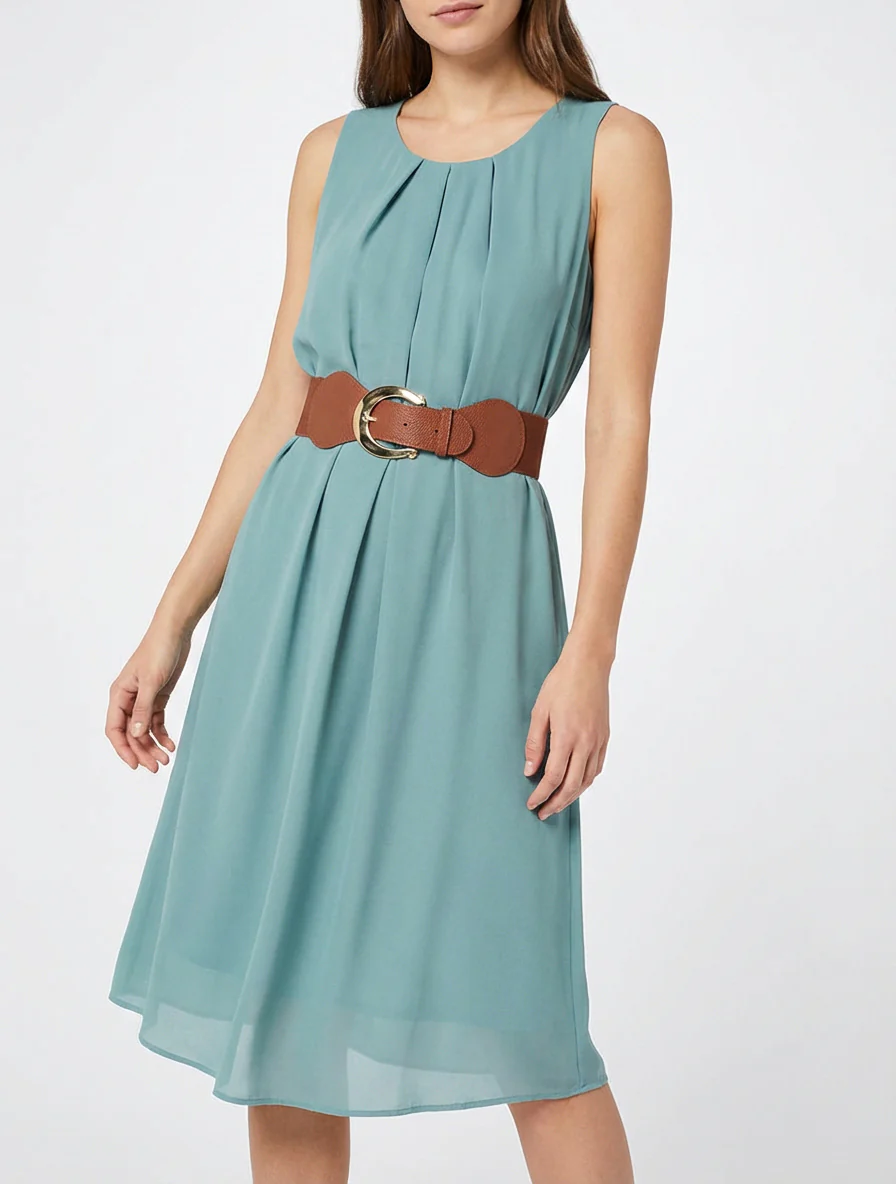 Robe unie en voile sans manches - Turquoise - Image 4