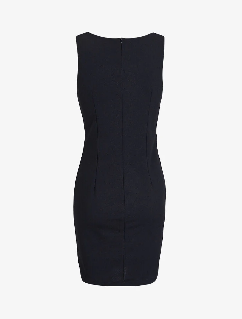 Robe unie mi-longue froncée - Noir - Image 2