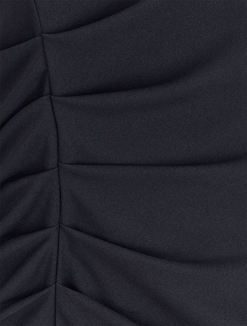 Robe unie mi-longue froncée - Noir - Image 3