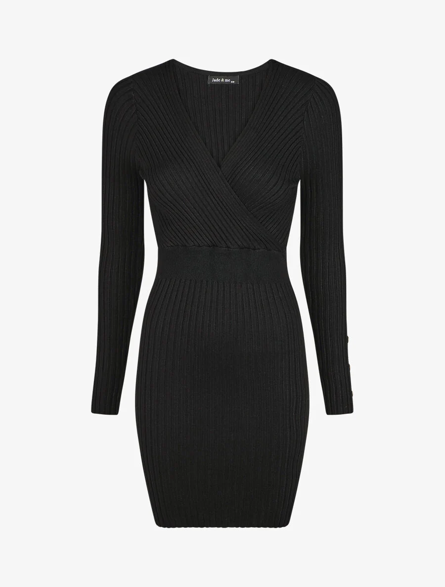 Robe unie moulante col cache-coeur - Noir