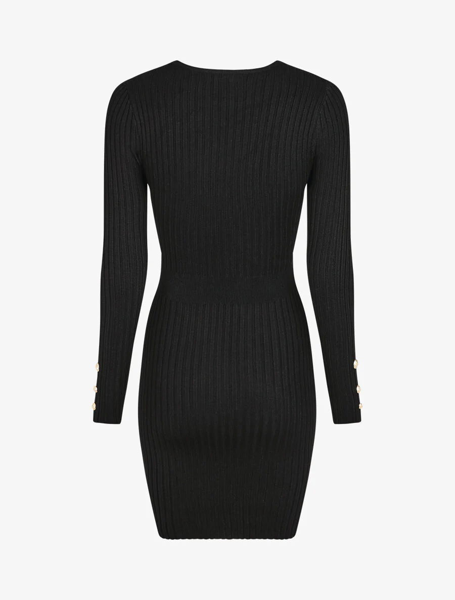 Robe unie moulante col cache-coeur - Noir - Image 2